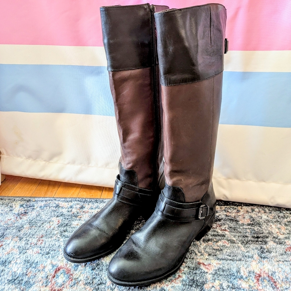 Ralph Lauren Maritza Black Brown Colorblock Leather Riding Boots Equestrian 8